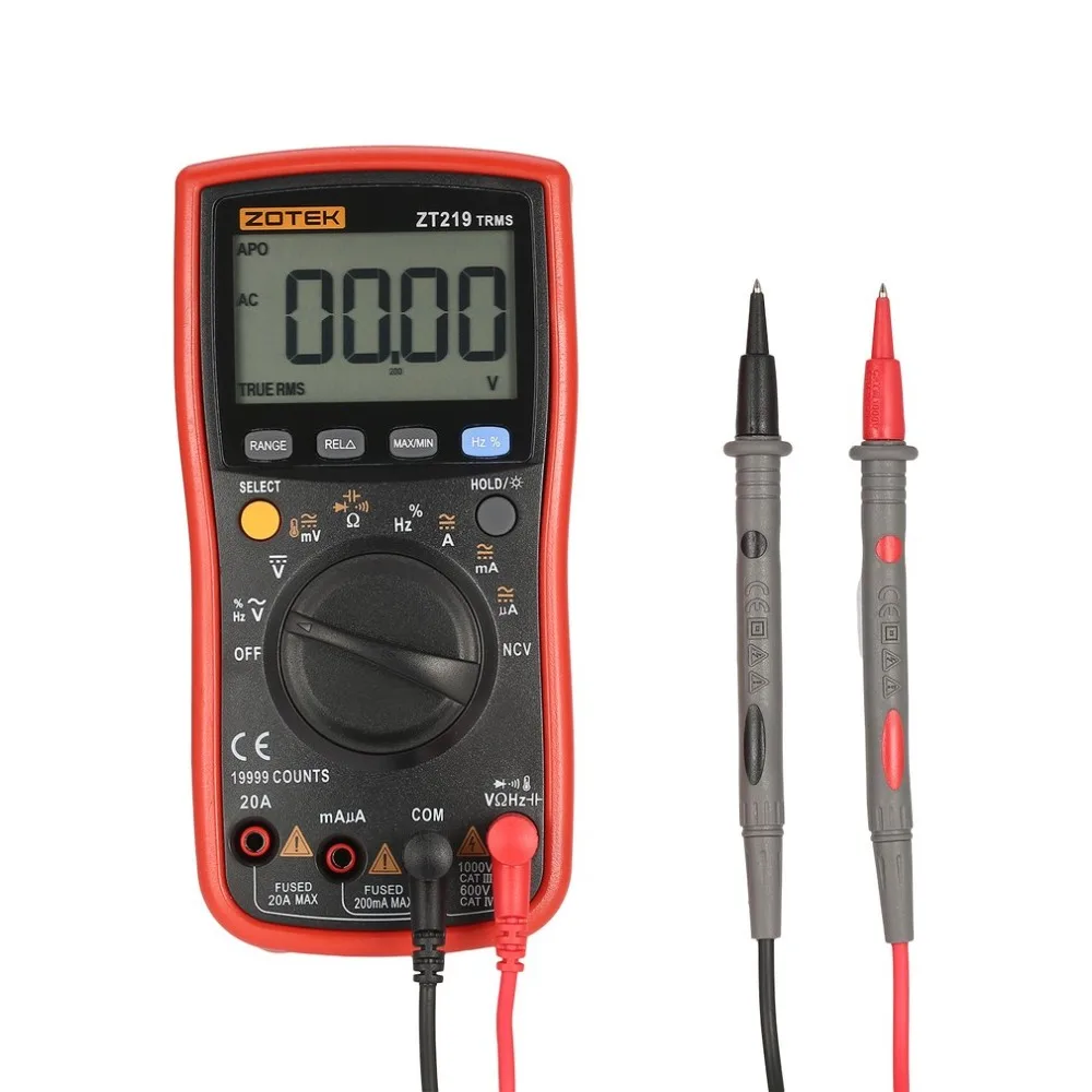 ZOTEK ZT219 19999 отсчетов True-RMS Авто Диапазон Цифровой мультиметр AC/DC Напряжение Ток вольтметр Омметр диодный метр