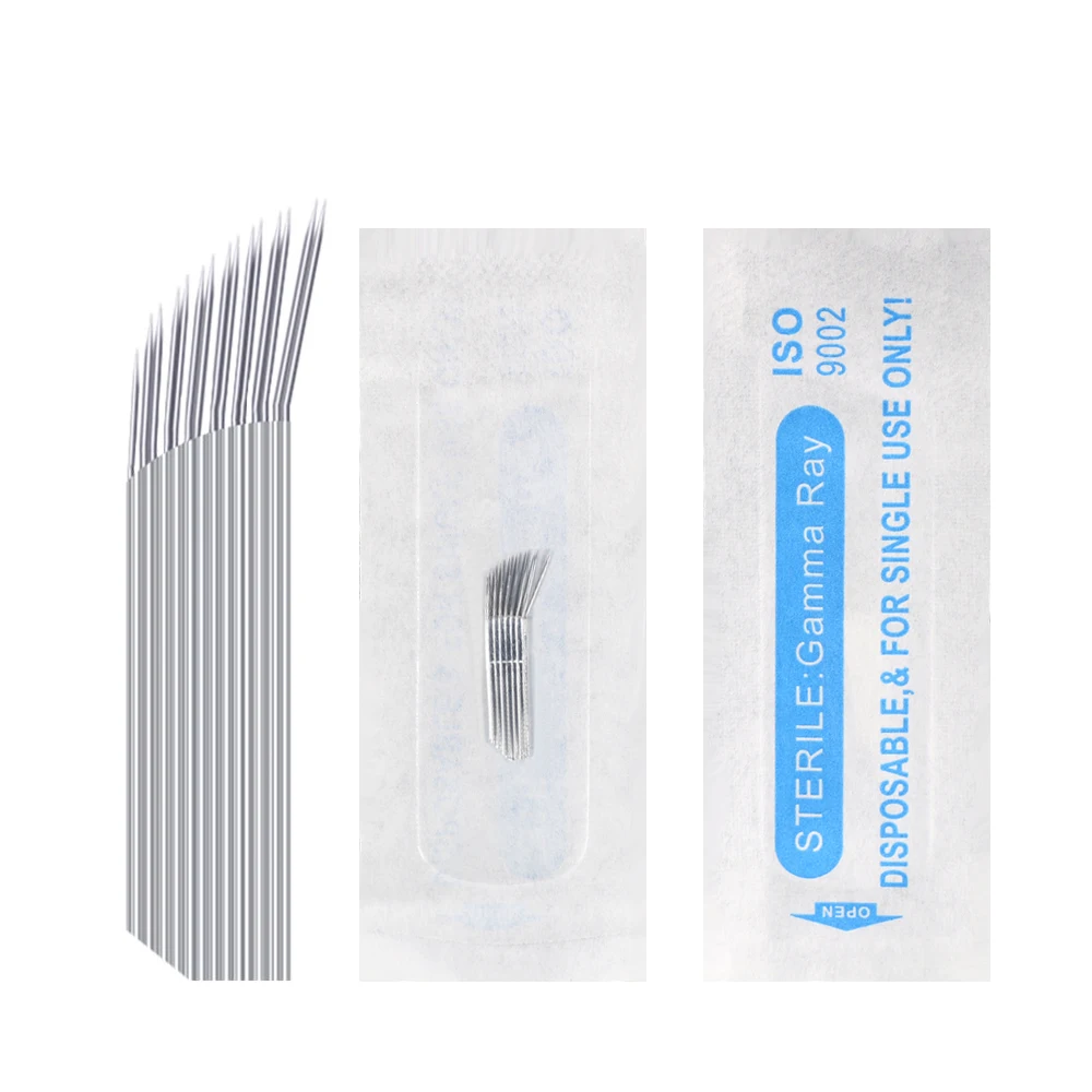 500pcs Disposable Microblading Eyebrow Needles 15 Pins 2 Row Bevel Easy Click Blade 3D Microfiber Manual Pen PMU Blade Supply