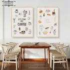 Мультяшный постер меню, Картина на холсте с изображением милой еды, кофе, десертов, выпечки, магазина, настенные картины для хлебобулочной кухни, украшение для дома