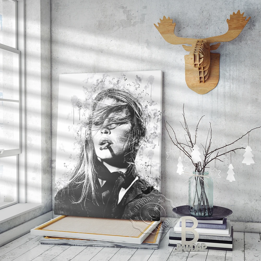

Brigitte Bardot Black White Poster, French Film Actress Cool Girl Art Print, Nordic Style Watercolour Figure Painting Home Decor