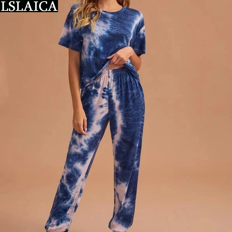 

Two Peice Set For Women Summer Fashion Tie Dye Short Sleeve Top Pencil Pants Set Sweatsuit Casual LooseTracksuit Home Clothes
