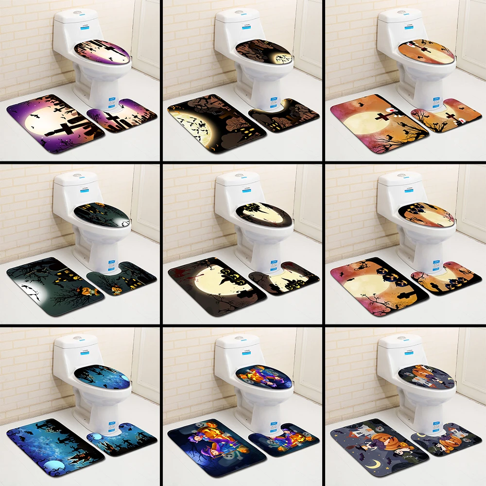 Чехол на сиденье унитаза Хэллоуин коврик для душа нескользящий фланелевый с