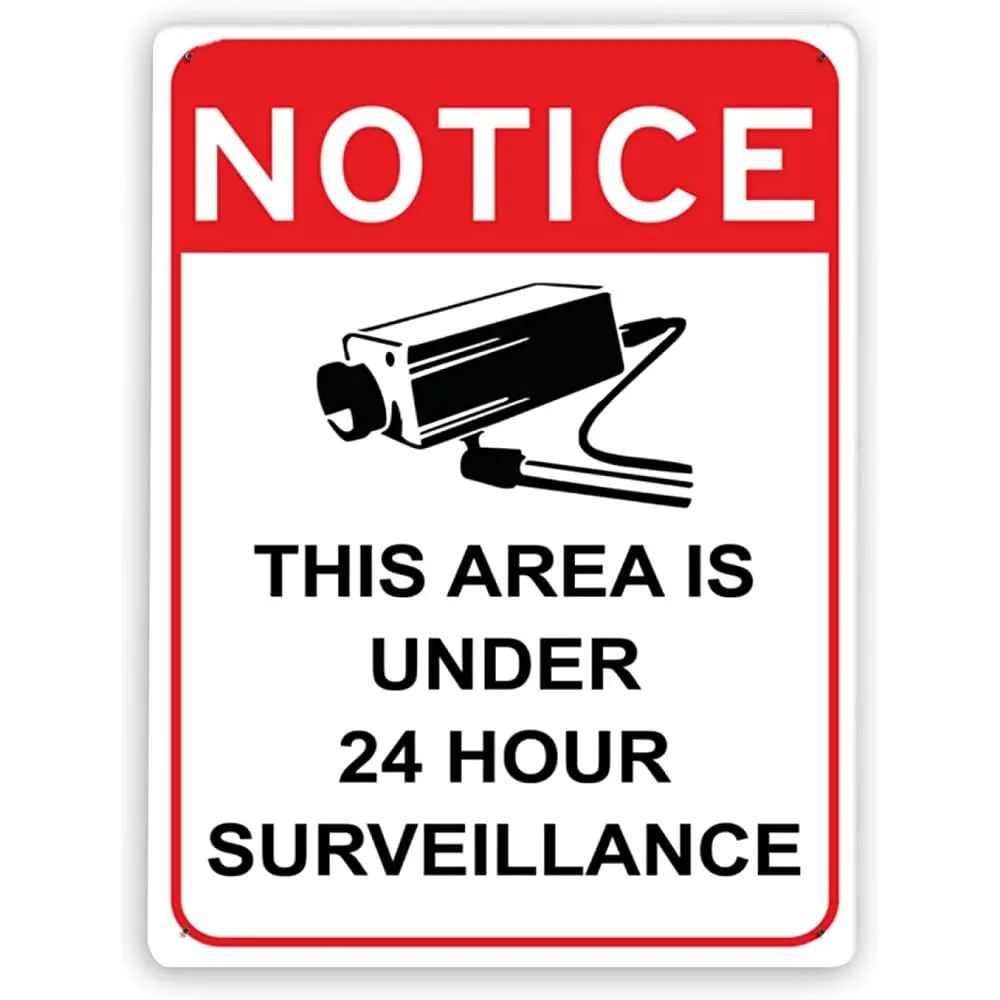 

496 Warning Metal Tin Sign,This Area is Under 24 Hour Surveillance,Easy to Hang 8x12 Inch