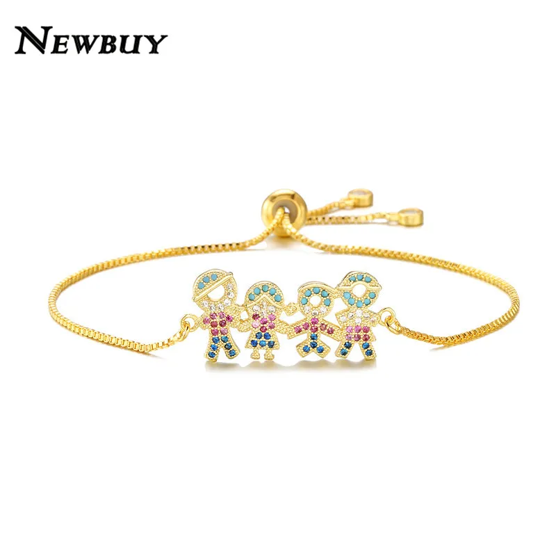 NEWBUY модный серебряный/золотой цвет милый мальчик и девочка Шарм Браслеты Микро Проложить прозрачный кубический цирконий Женский партии ювелирные изделия Прямая поставка - Окраска металла: NBSL446