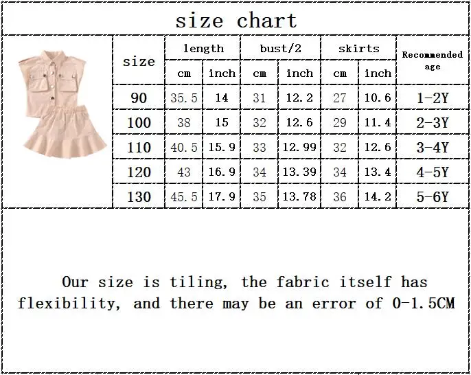 

Kids Baby Girls Clothes Turn-down Collar Solid Color Vest Tops Skirt Pocket Summer New Girls Fashion New Children Clothing 1-6Y