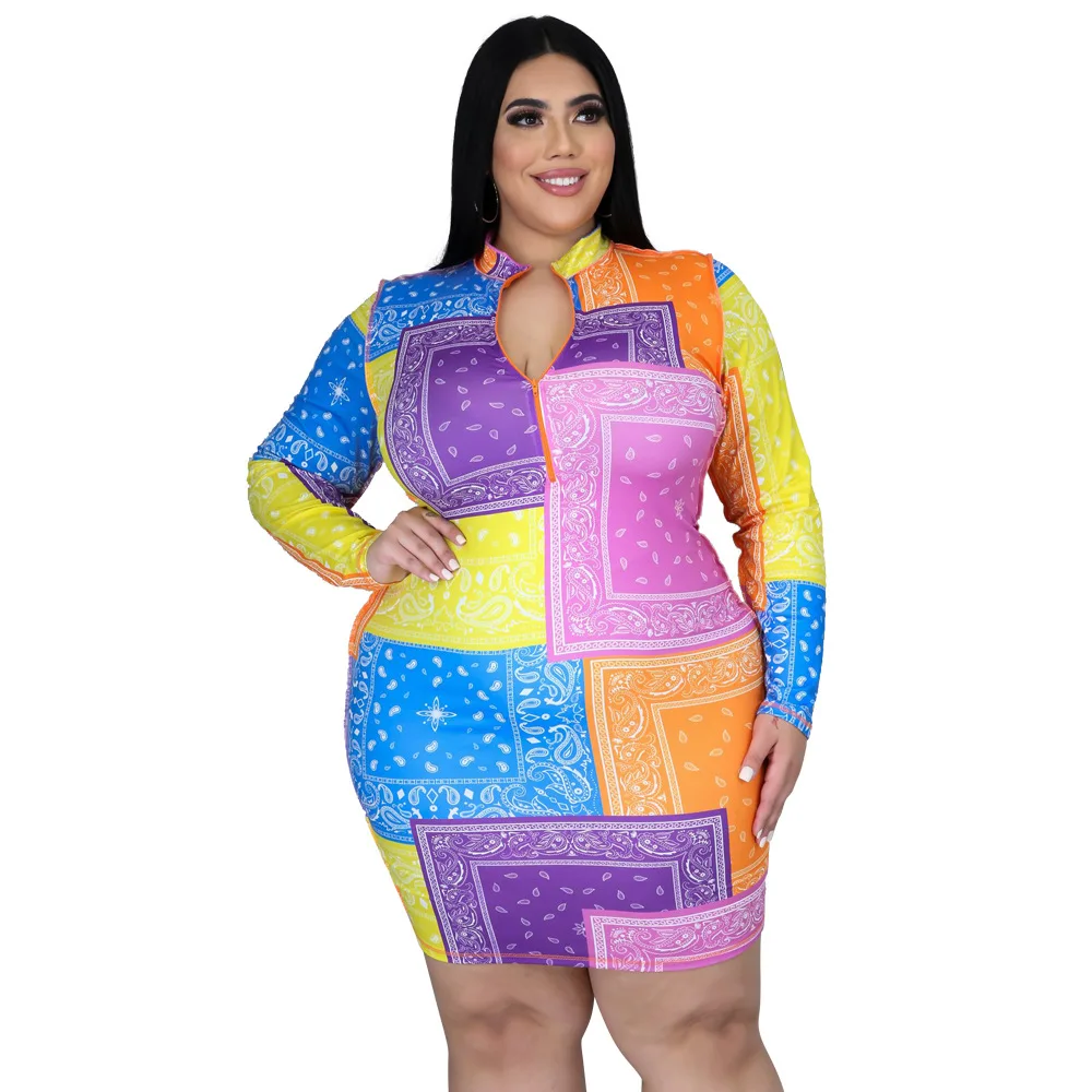 

Zoctuo Dress For Women Colorful Sexy Short Bodycon Dress Spring Autumn Women'S Long Sleeve Print Sexy Night Club Party Dress New