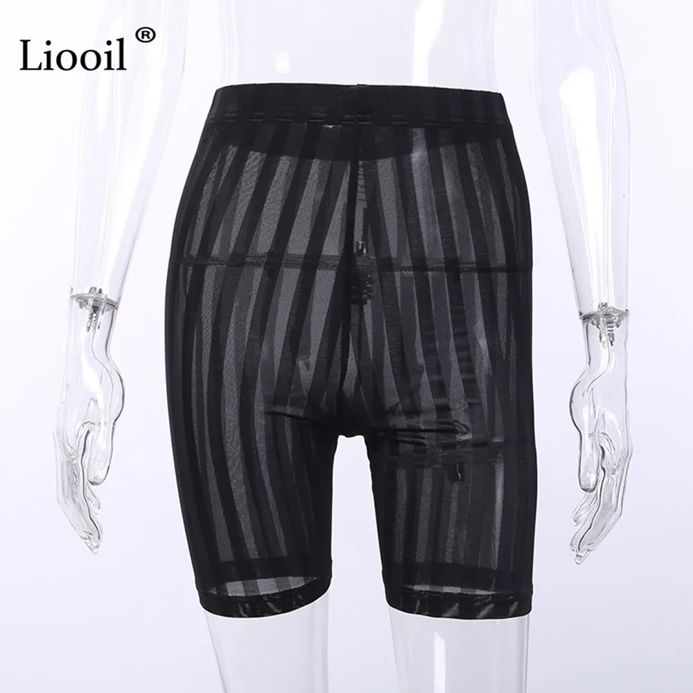 Liooil/Полосатые сетчатые прозрачные брюки, плотные черные слаксы, осень, женские штаны, сексуальные брюки с высокой талией, облегающие штаны-карандаш для женщин