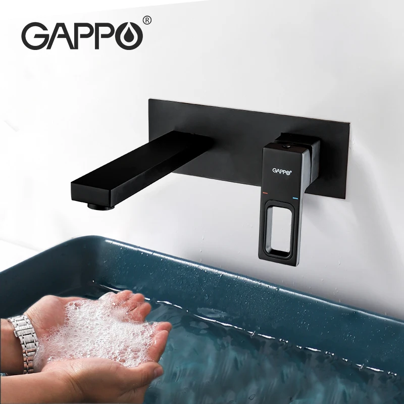

GAPPO Black Wall-mounted Basin Faucet Bathroom Faucet Washbasin Water Mixer Tap Hot Cold Water Basin Crane Tap Bathroom Tap