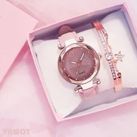 new 2022 casual women romantic starry sky wrist watch bracelet leather rhinestone designer ladies clock simple dress
