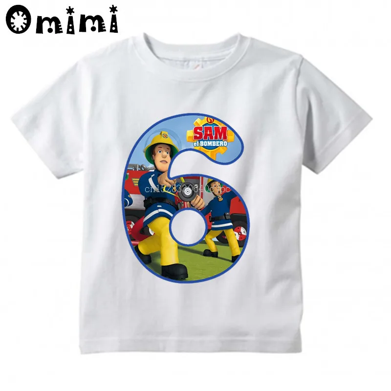 Kids Sam Fireman Number 1-9 Firefighter Design T Shirt Boys/Girls Letter Kawaii Short Sleeve Top Children's Funny T-Shirt,BAL617