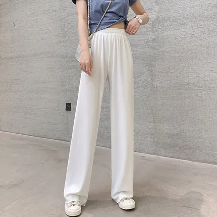 

hanWomen's wide-leg pants, high waist, spring and autumn drape, loose, straight, thin, all-match casual pants