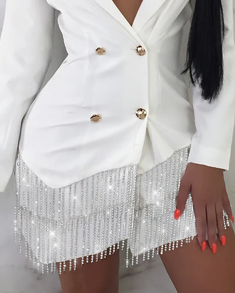 Женское блестящее двубортное платье блейзер с бахромой|Женские платья| |