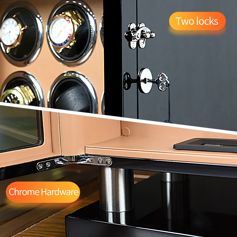 4 Watch Winders Wooden Black leather uhrenbeweg Silent Motor Rotator box Storage display Watches shaker case Luxury | Наручные часы