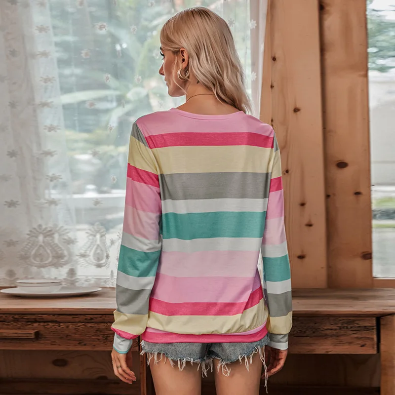 Женская футболка в разноцветную полоску осенняя стиле Харадзюку женская с