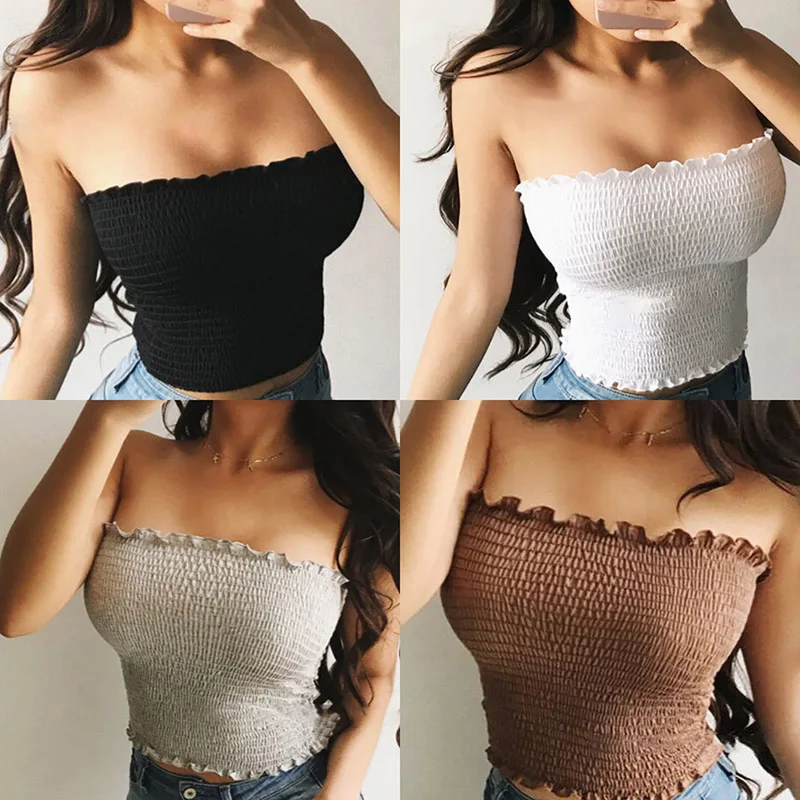 

Q Seamless One-piece Tube Tops For Women Sexy Sleeveless Wrapped Chest Ruched Strapless Pure Color Fashion Thin Lingerie Top