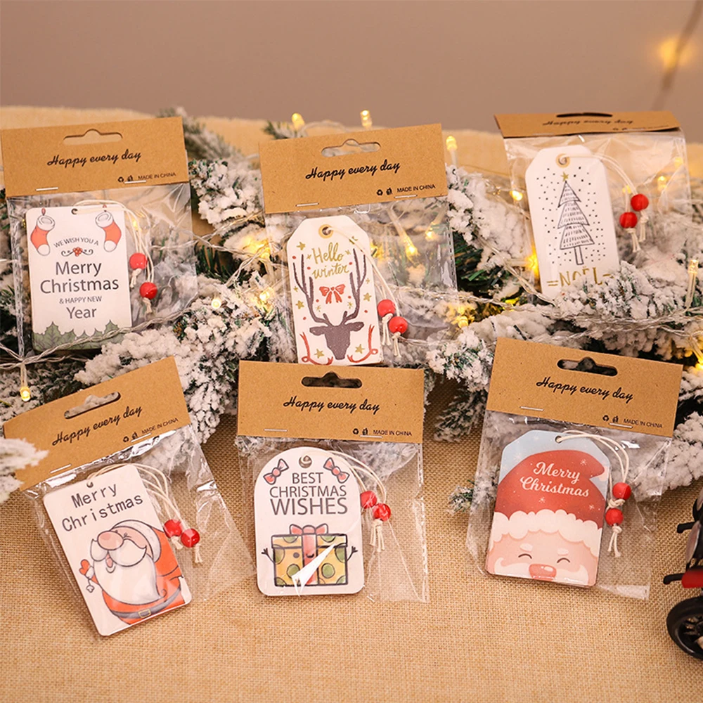 

12Pcs Wooden Pendant Cartoon Tag Pendant Santa Claus Figure Christmas Tree Elk Christmas Tree Decorations 2022