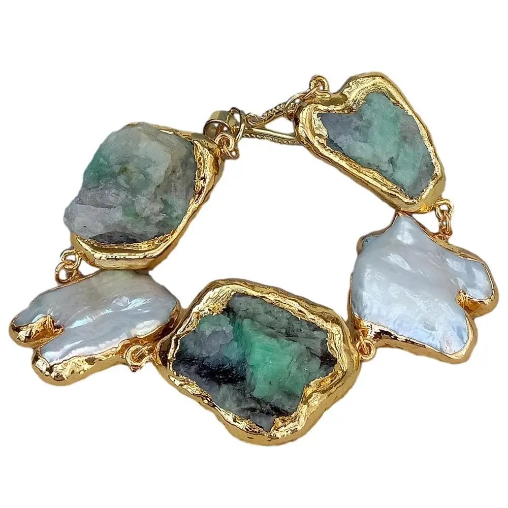 Y · YING культивированный белый жемчуг Кеши натуральные зеленые изумруды