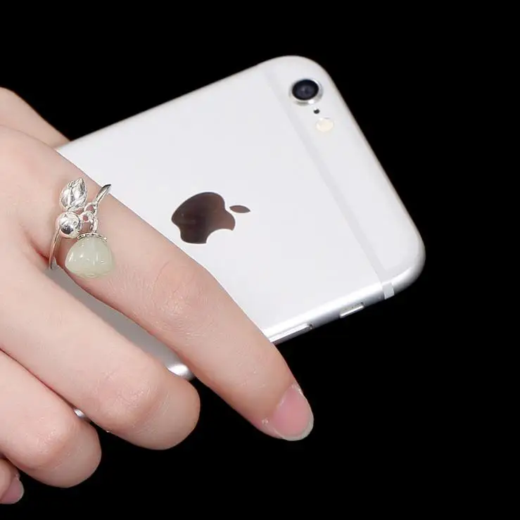 

S925 Sterling Silver Hetian Jade Lotus Inlaid Ring White Jade Jade Lotus Seedpod Silver Ring Ladies Open Ring