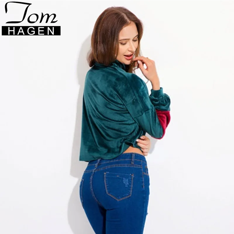 Зимняя мода Водолазка бархатная Блузка Топы Женская Базовая рубашка зеленый