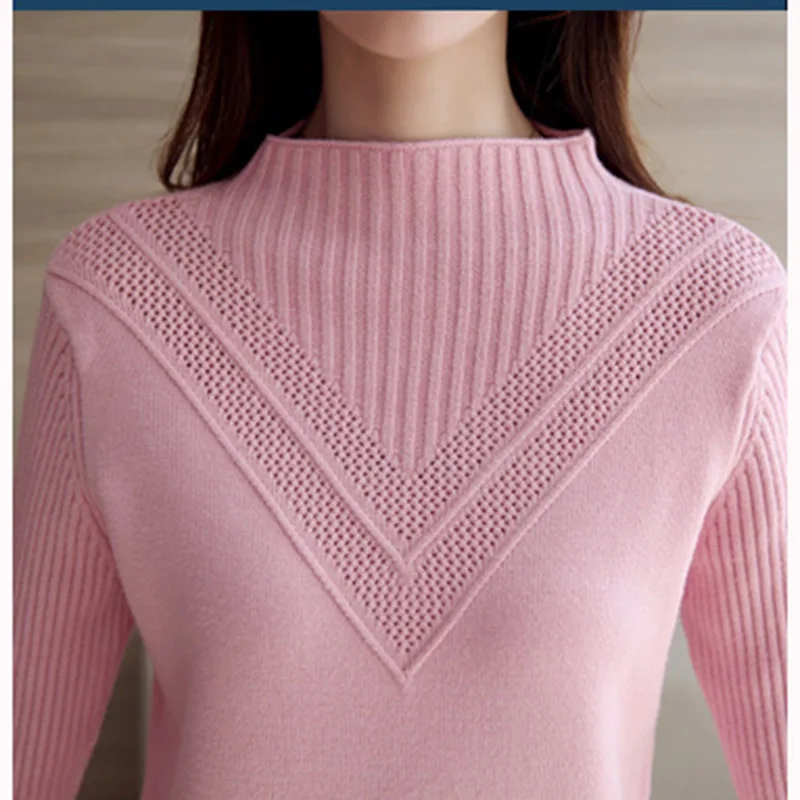 

2019 women knitted sweater Autumn winter Fashion Long Sleeve Pullover casual Turtleneck cashmere Elasticity sweater Female Tops