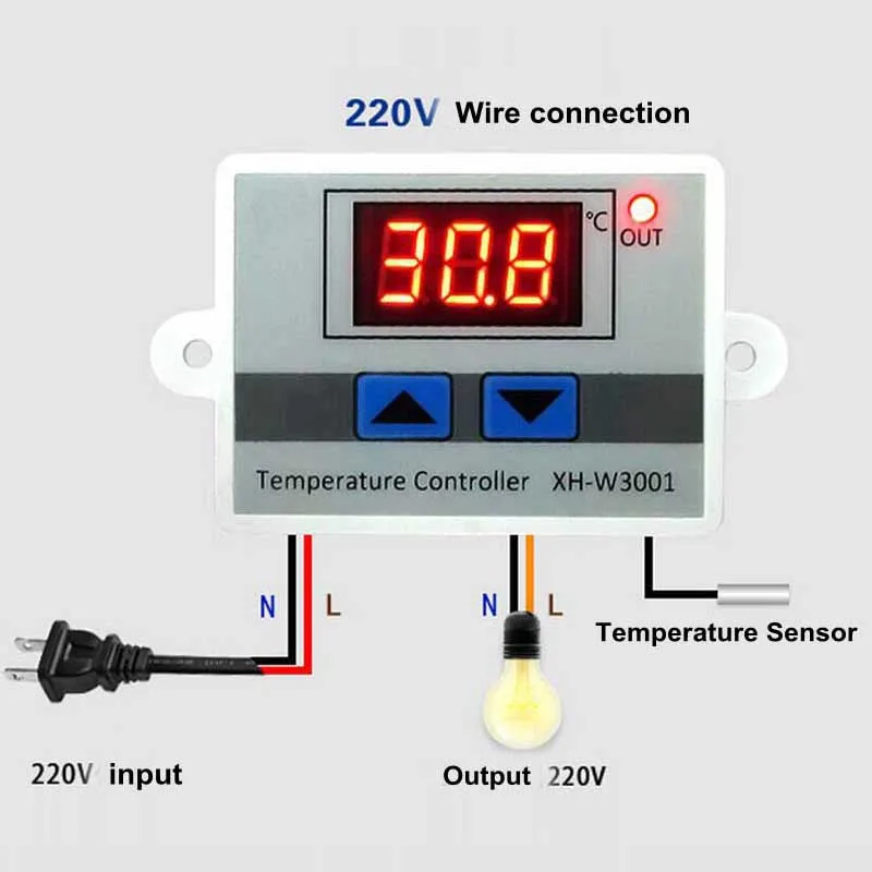 

Цифровой регулятор температуры XH-W3001 12 В 220 В, термостат W3001, регулятор температуры