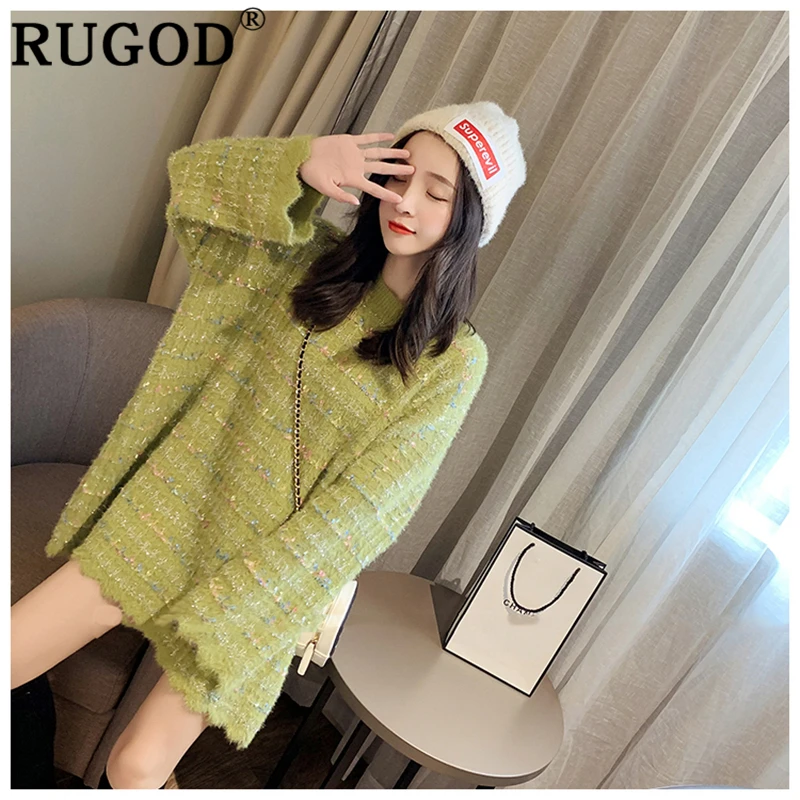 Женский вязаный свитер RUGOD элегантный свободный средней длины с круглым вырезом