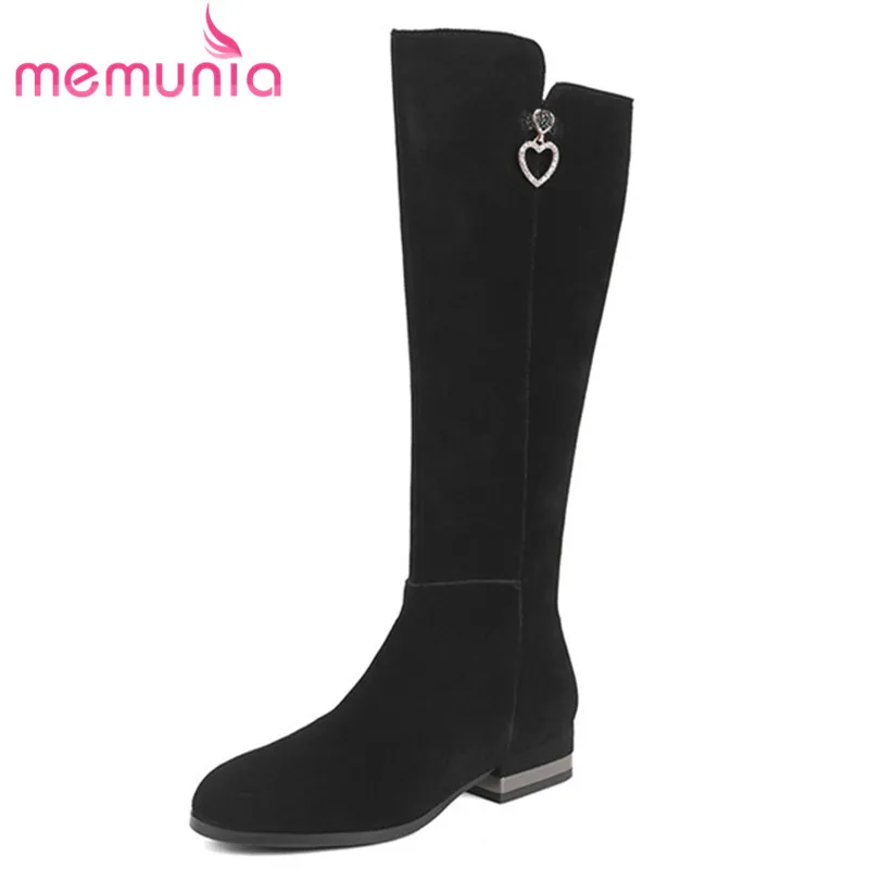 

MEMUNIA 2021 New Arrive Suede Leather Knee High Boots Women Shoes Low Heels Classic Riding Boots Zipper Winter Shoes Woman