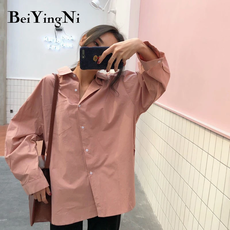 Beiyingni 2022 Spring Autumn Women Shirts White Plain Loose Oversized Blouses Female Tops Loose BF Korean Style Blusas Pockets