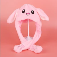 2022 new funny hat baby kids hat cute rabbit ears plush ears can move cap children winter warm party hat pink rabbit