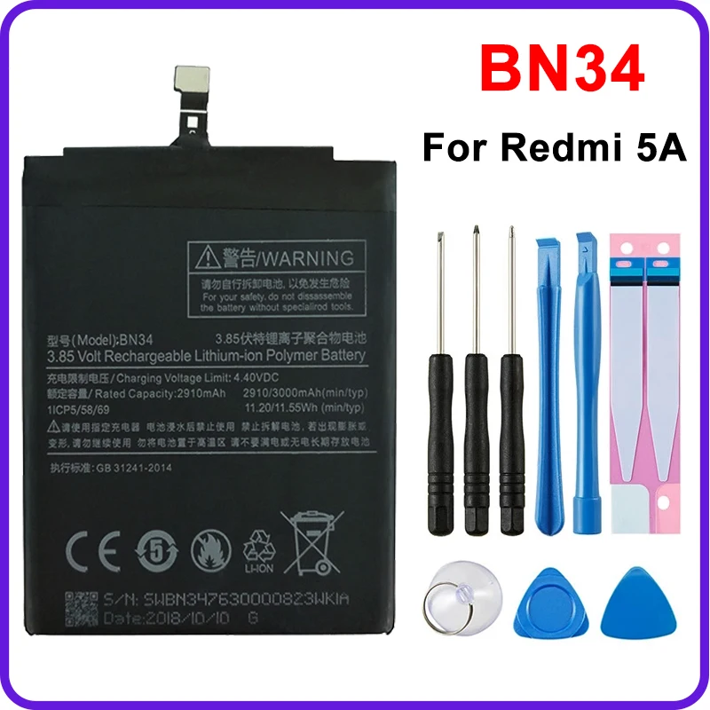 

Battery BN34 3000mAh Batteries For Redmi 5A Li-lon Built-in Batteria Replacement Repair Spare Parts