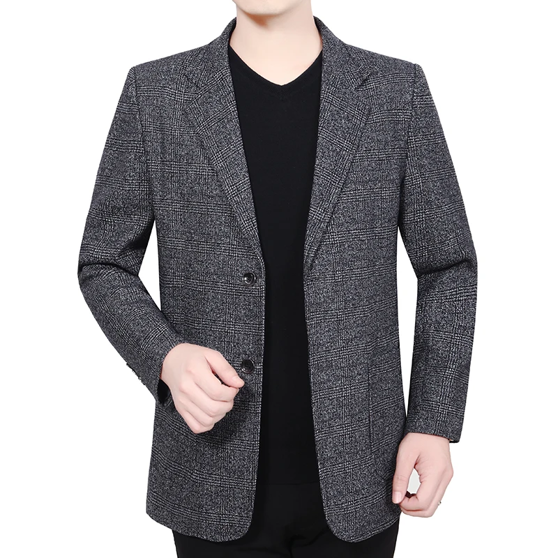 Весенне осенний мужской элегантный Блейзер темно серый пиджак с отложным