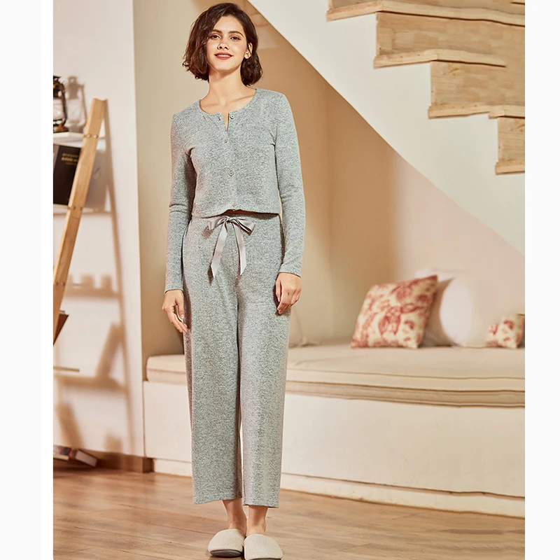 

2021 Spring Solid Women's Pajamas Cardigan Top+bra+Long Pants Casual 3 Pieces Lounge Suit Sleepwear Home Clothes For Women