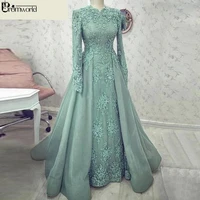 turquoise muslim lace evening dresses long sleeve appliques a line evening gown dubai arabic special occasion formal dress abiye