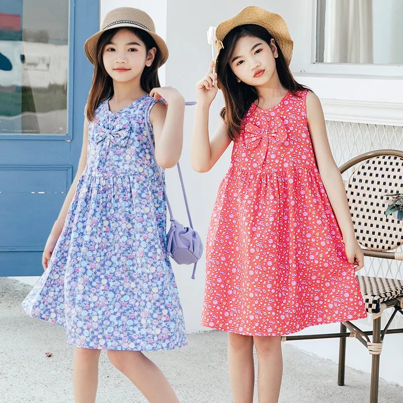 

Teenage Girls Summer Floral Dress Princess Bohemian Bow Toddler Kids Sleeveless Sundress Casual Teen Clothes 8 9 10 11 12 13 14