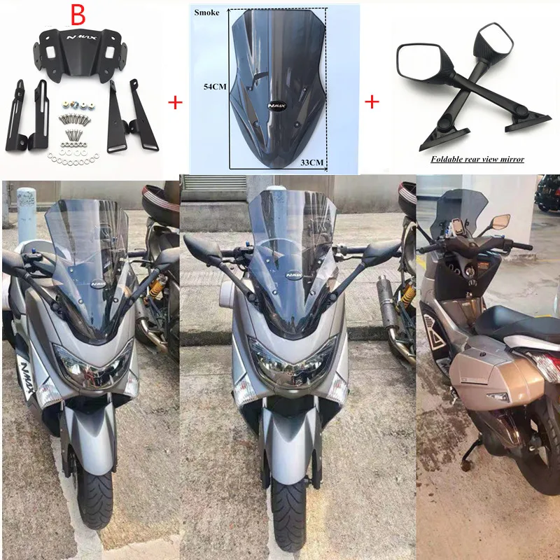 B smoke mirror Модифицированный мотоцикл nmax кронштейн для ветрового стекла набор Регулируемая подставка для ветрового стекла для yamaha nmax155 nmax 150 - Цвет: B smoke mirror