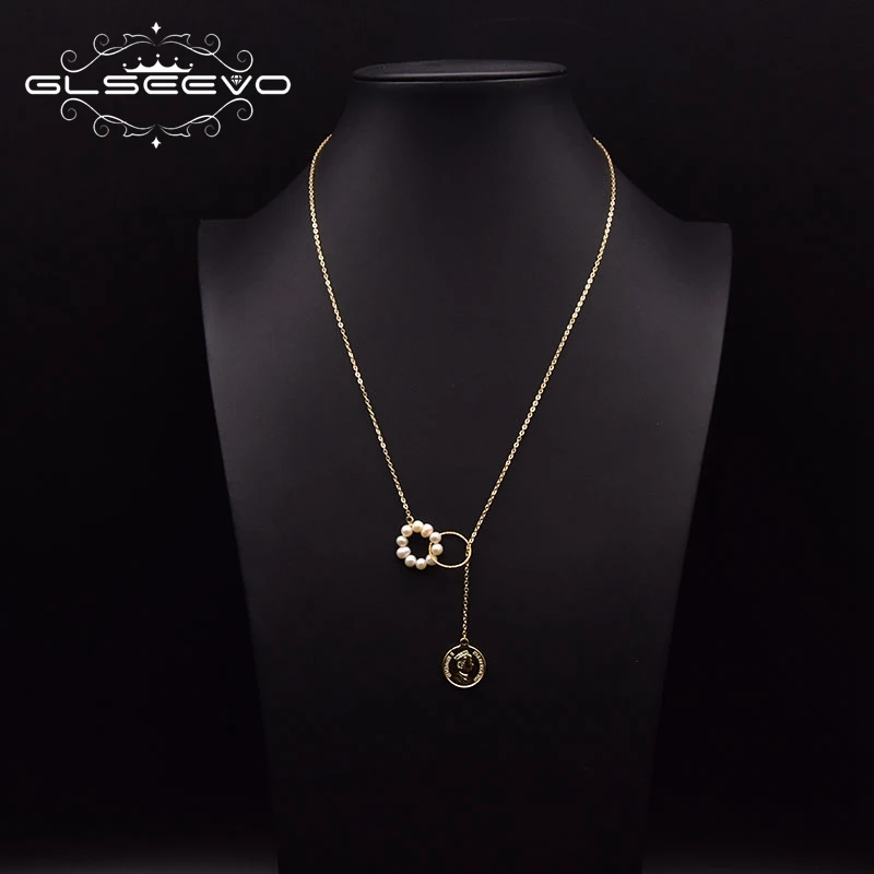 

GLSEEVO Natural Freshwater Pearl Long Necklace For Women's Party Anniversary Tag Luxury Handmade Chain Jewelry GN0266