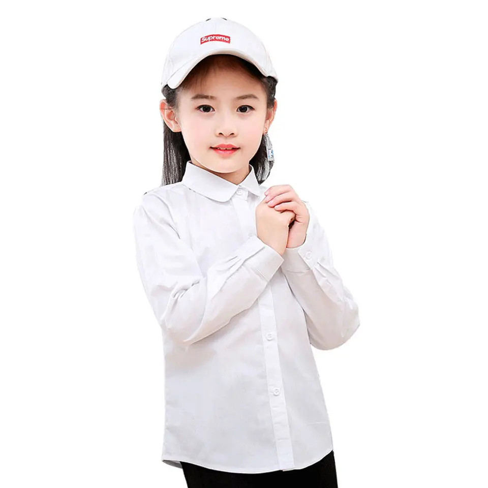 

New 2021 Spring Autumn Kids Shirts For 3-12Yrs Shool Girl Formal Shirt Children Solid Color Cotton Girls Blouse Tops Clothing