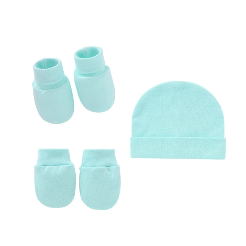 

Baby Anti Scratching Soft Cotton Gloves+Hat+Foot Cover Set Newborn Mittens Socks Beanies Cap Kit for Infants Shower Gifts H055