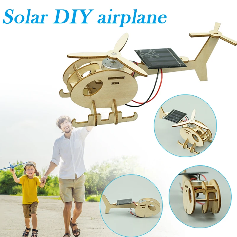 

decoracion salon casa 3D Wooden Puzzle Solar Energy Powered Airplane Model Kit Mechanical Craft Set Educational Toy Kids Adults