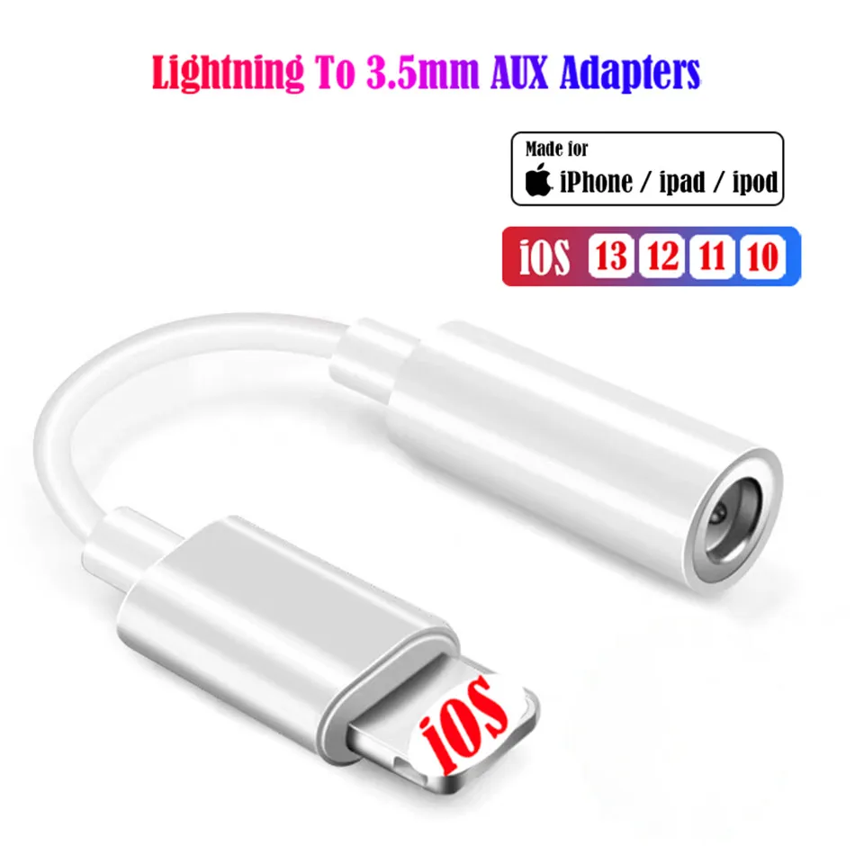 IOS 13 12 Adapter Адаптер для Lightning на 3,5 мм разъем AUX кабель для iPhone 11 Pro 7 8 plus XR XS MAX для 3,5 мм наушников аудио адаптер сплиттер - Цвет: IOS 13 12 Adapter