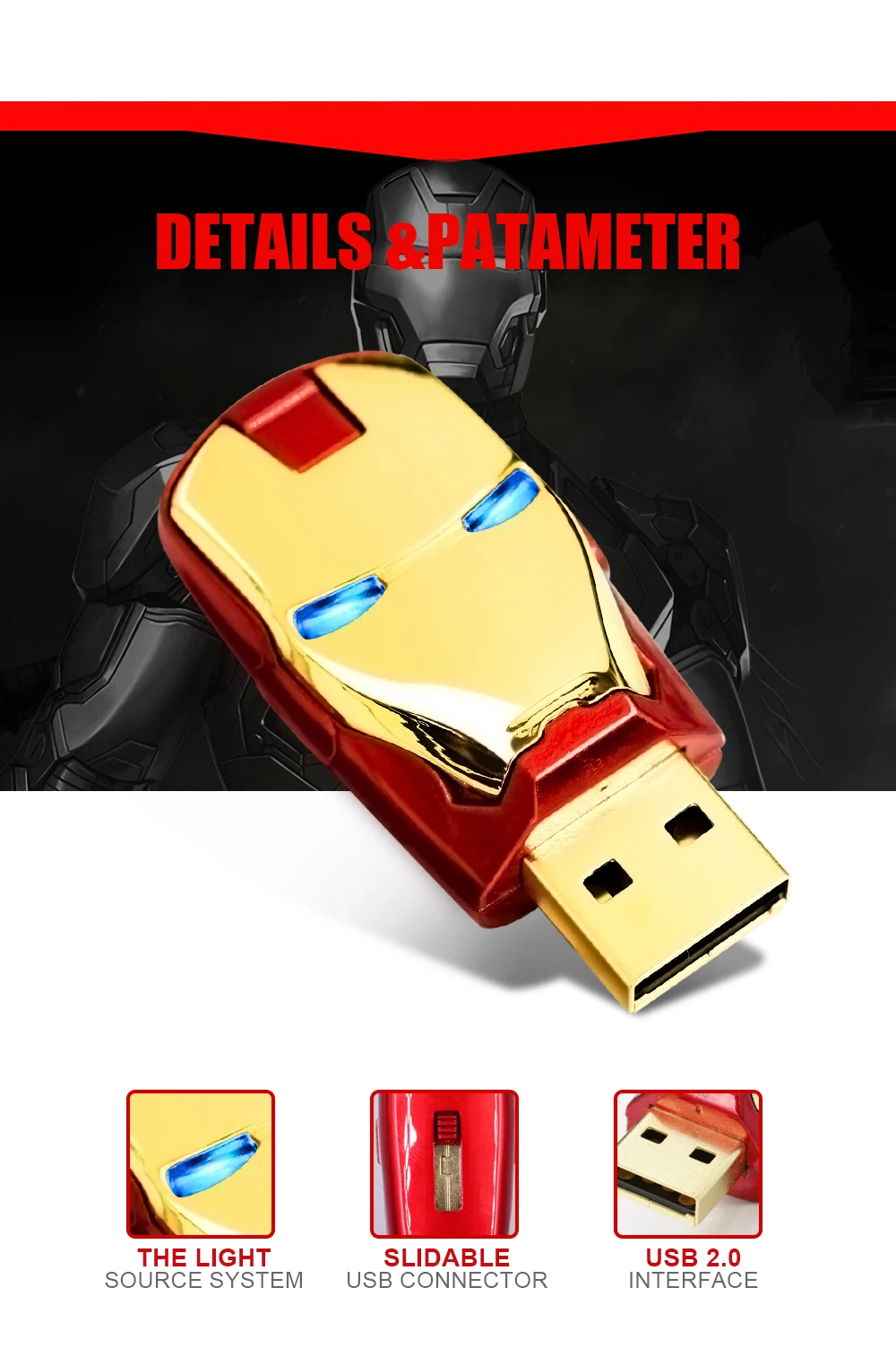 Железный человек, USB флеш-накопитель, 8 ГБ, 16 ГБ, 32 ГБ, 64 ГБ, 128 ГБ, металлический USB флеш-накопитель, светодиодный светильник, флеш-накопители, флеш-накопители, мужской подарок