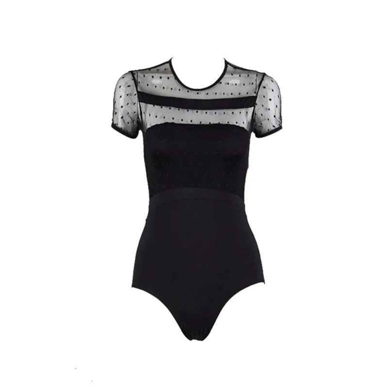 Женское балетное трико с коротким рукавом кружевное Сетчатое боди для