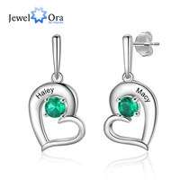 jewelora personalized birthstone tilted heart drop earrings for women couples custom name engraved stud earrings christmas gift