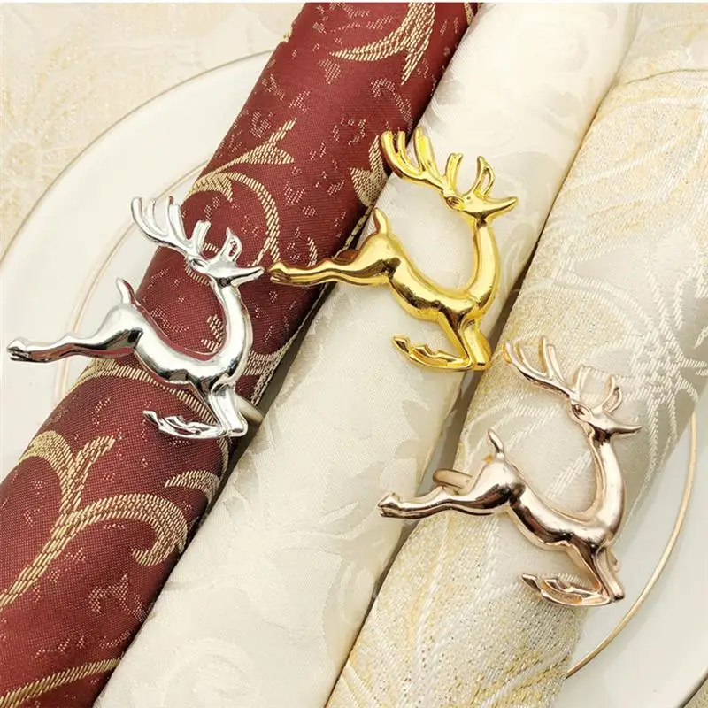 

4Pcs Elk Shape Napkin Rings Christmas Serviette Buckles Creative Elegant Napkin Holder Party Supplies