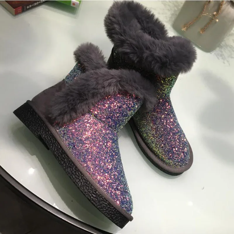 Зимние ботинки ботильоны женская обувь меховые теплые повседневная из