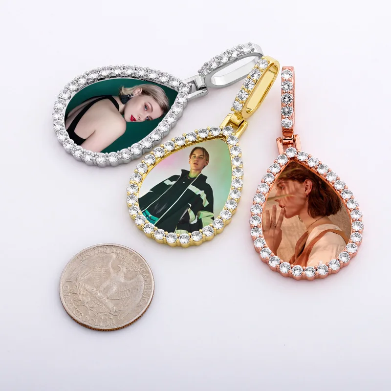

JINSE Fashion Custom Made Photo Water Drop Solid Iced Pendant & Necklace With Tennis Chain Cubic Zircon Men's Hip hop Jewelry
