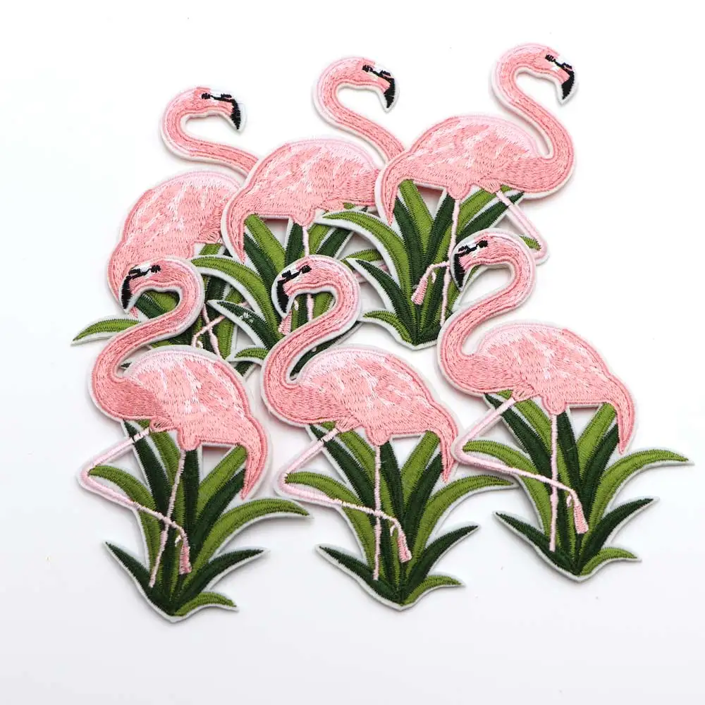 Изысканные вышитые патчи в виде фламинго для одежды железная нашивка на ткани