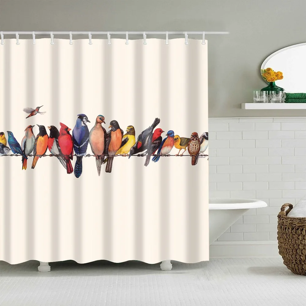 Dafield Parrot Shower Curtain Jungle Colorful Birds On Tree Branches Theme Tropical Nature Plants With Hooks | Дом и сад