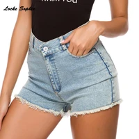 1pcs high waist womens jeans shorts 2021 summer fashion denim cotton splicing broken hole ladies skinny sexy super short jeans