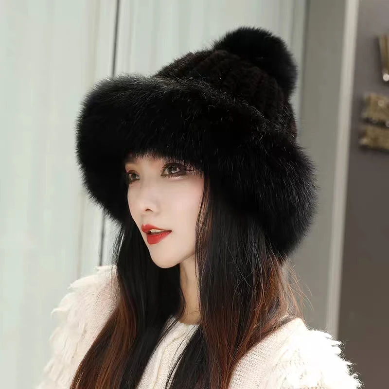 

really mink fur hats earmuffs fox fur hair ball noble women warm winter fashion Winter For Women's Caps NaturLadies